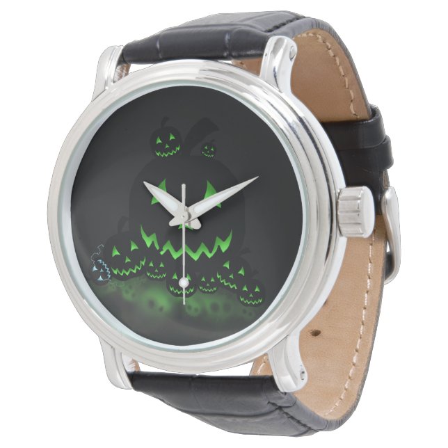 Montre Jack O Lanternes d'Halloween noir et vert (Incliné)