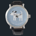Montre Jack Russell Terrier Chien Texte Personnalisé<br><div class="desc">Un adorable chien Jack Russell ou Parson Terrier sur un arrière - plan bleu. Parfait pour votre maman de chien ou papa de chien préféré. Modifiez ou supprimez le texte à customiser.</div>