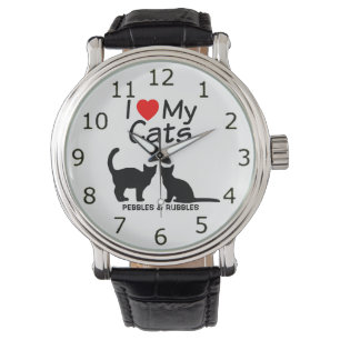 Montre J'Aime Mes Deux Chats Silhouette