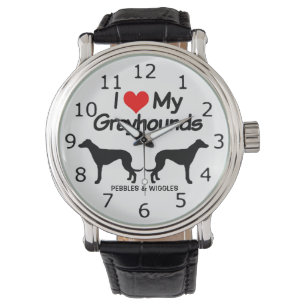 Montre J'Aime Mes Deux Chiens Greyhound Silhouette