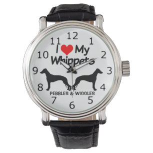 Montre J'Aime Mes Deux Chiens Whippet Silhouette