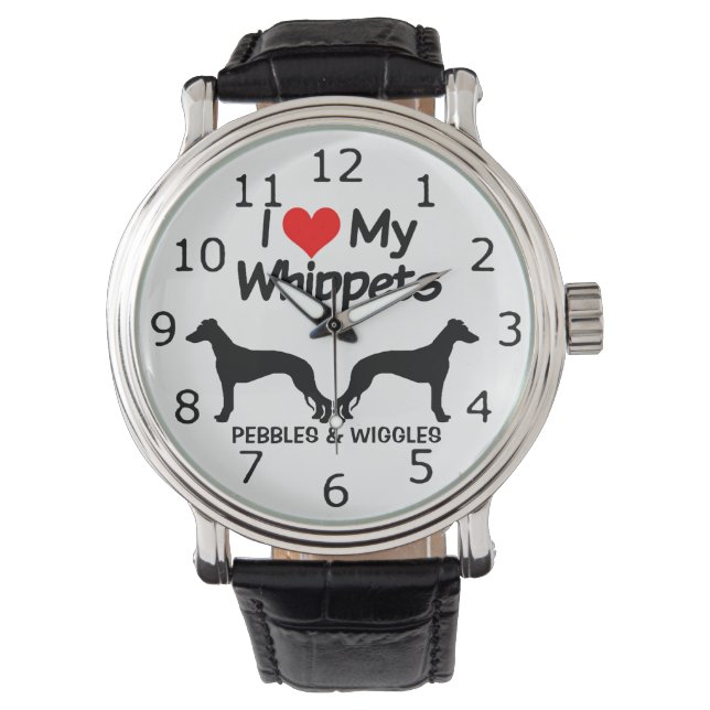 Montre J'Aime Mes Deux Chiens Whippet Silhouette (devant)