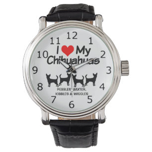 Montre J'Aime Mes Quatre Chiens Chihuahua Silhouette
