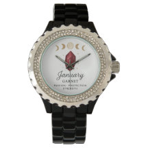 Janvier Birthstone Watch - Garnet Crystal Design f