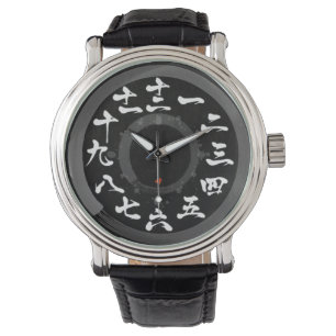 Montre Japon brossé Kanji avec des rondelles [visage noir