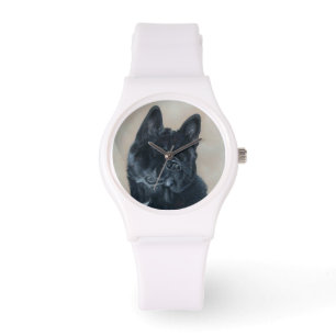 Montre Japonais/Américain noir akita chien portrait art