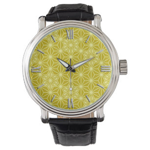Montre Japonais Asanoha motif - or moutarde