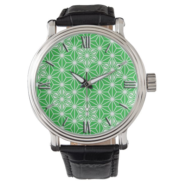 Montre Japonais Asanoha motif - vert jade (devant)