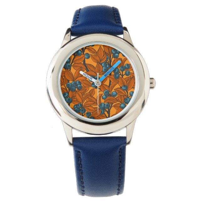 Montre Jardin aux bleuets, bleu et orange (devant)