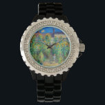 Montre Jardin aux fleurs de Monet<br><div class="desc">Montre avec peinture à l’huile de Claude Monet Le jardin de l’artiste à Vétheuil (1880). Des tournesols et d'autres belles fleurs bleues et rouges bordent un chemin de jardin où les enfants se promènent agréablement. Un grand cadeau pour les amateurs d'impressionnisme et d'art français.</div>