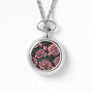 Montre Jardin de pivoine nocturne rose et gris