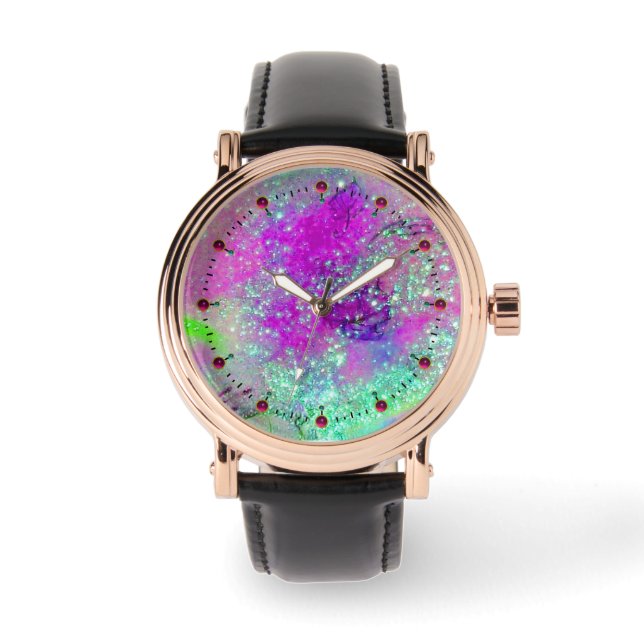 Montre JARDIN DES OMBRES PERDUES - Rose violet Aqua Blue (Recto)