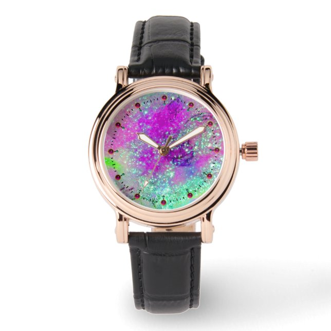 Montre JARDIN DES OMBRES PERDUES - Rose violet Aqua Blue (Recto)