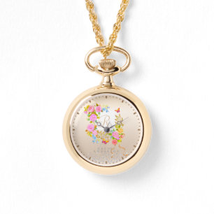 Montre Jardin fleuri romantique monogramme beige
