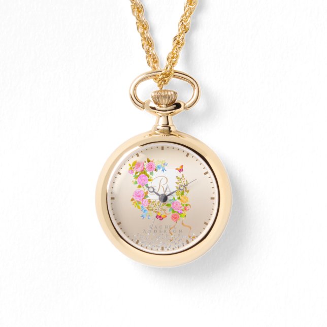 Montre Jardin fleuri romantique monogramme beige (Recto)