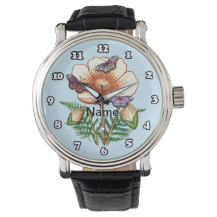 Montre jaune coquelicot papillon