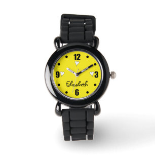 Montre Jaune et noir avec le coeur et le nom