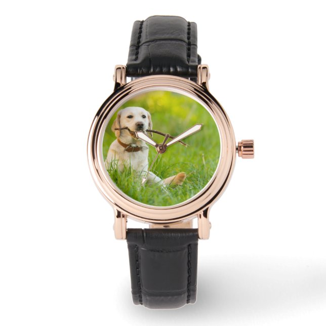 Montre Jaune Labrador Joue Récupérer Avec Bâton (Recto)