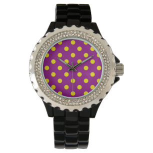 Montre Jaune sur violet Pois design Motif