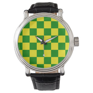 Montre Jaune vert À damiers Motif chèque