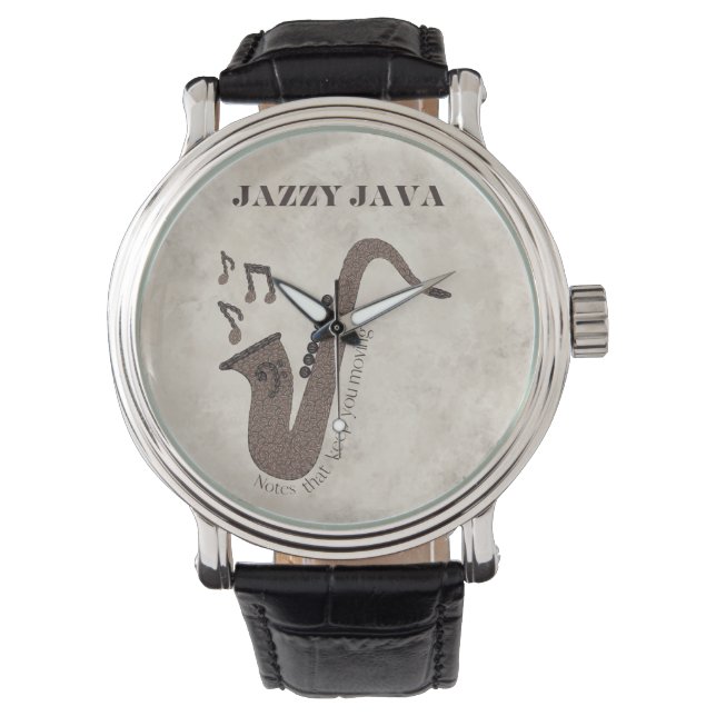 Montre Jazzy Java-Grains de Café-Saxophone- (devant)