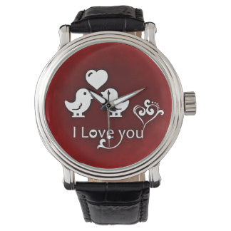 Montre Je T'Aime Oiseaux Regarder Vintage ceinture en cui