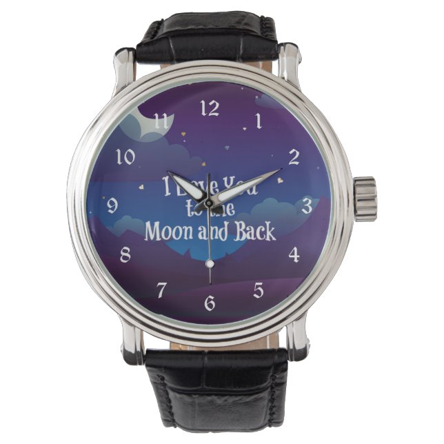 Montre Je t'aime sur la Lune et sur le dos, (devant)