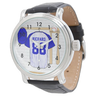 Montre Jersey de baseball bleu et blanc personnalisé