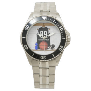 Montre Jersey de basket-ball noir et blanc personnalisé