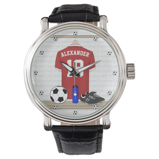 Montre Jersey de football rouge et blanc personnalisé (devant)