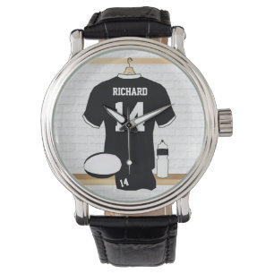 Montre Jersey de rugby personnalisé noir et blanc