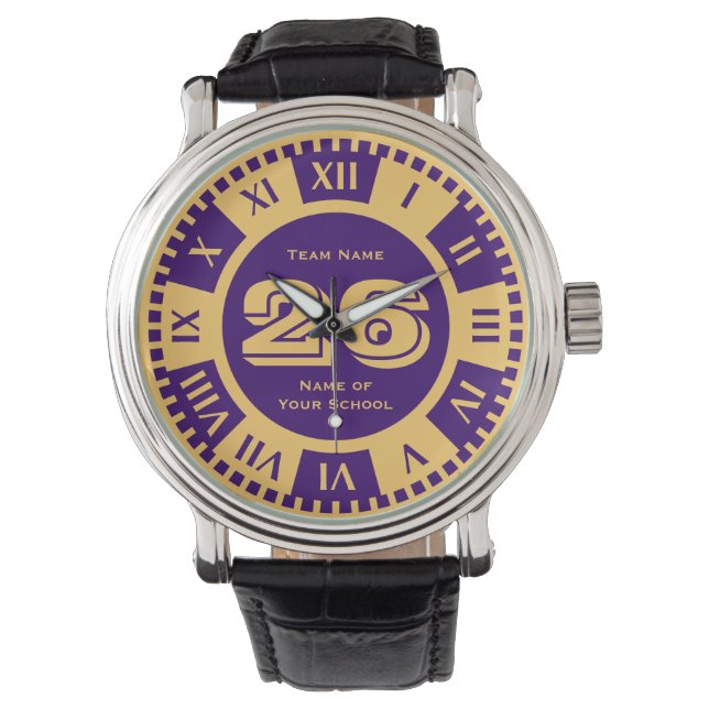 Montre Jersey Numéro Royal violet et or Varsity couleurs (devant)