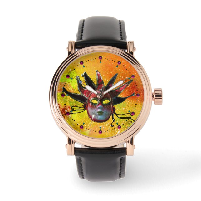 Montre JESTER NOIR ET ROUGE MASK Masquerade Party Jaune (Recto)