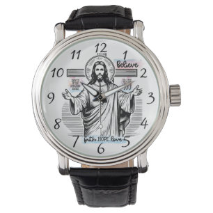 Montre Jésus avec un regard serein