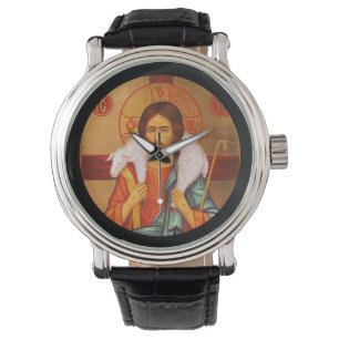 Montre Jésus portant l'agneau perdu sur les épaules