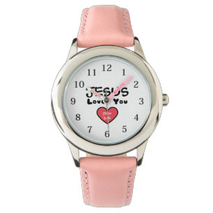 Montre Jésus t'aime Chiffres de Coeur Rouge