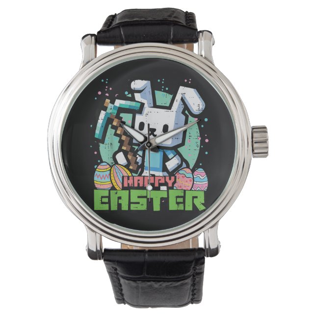 Montre Jeu de pixels de lapin de Pâques heureux  (devant)