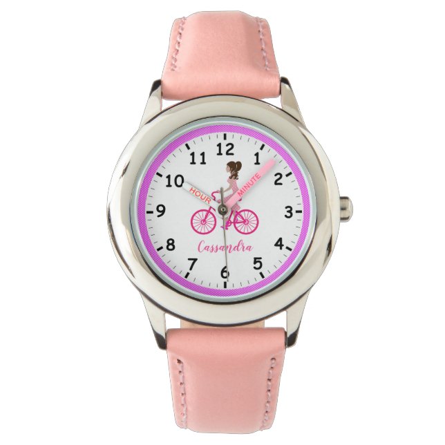 Montre Jeune fille à queue nue à vélo rose (devant)