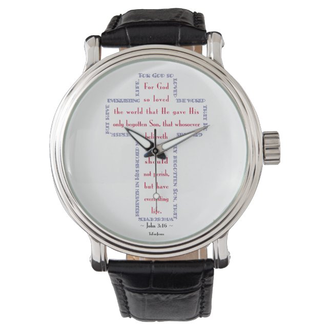 Montre John 3:16 Croix rouge, blanche et bleue (devant)
