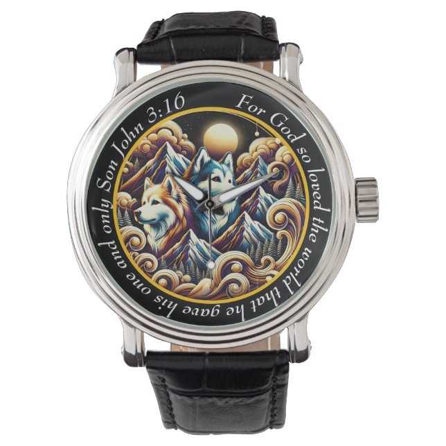 Montre John 3:16 Majestic Wolf Timepiece Wilderness Faith (devant)