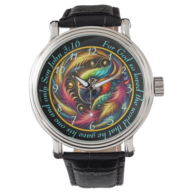 Montre John 3:16 Vibrant Parrot Timepiece Tropical Faith (devant)