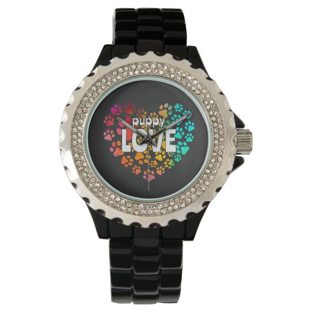 Montre Joli Amoureux des chiens Puppy Love Design avec Em (devant)