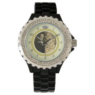 Montre Joli anneau Mariage de diamant avec photo sur jaun