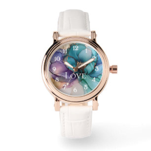 Montre Joli Aqua bleu violet or Floral Love