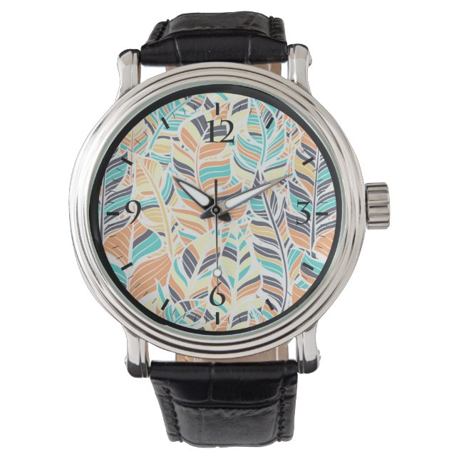 Montre Joli boho coloré feuille motif (devant)
