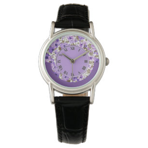 Montre Joli bracelet à poignets floraux violets et blanc