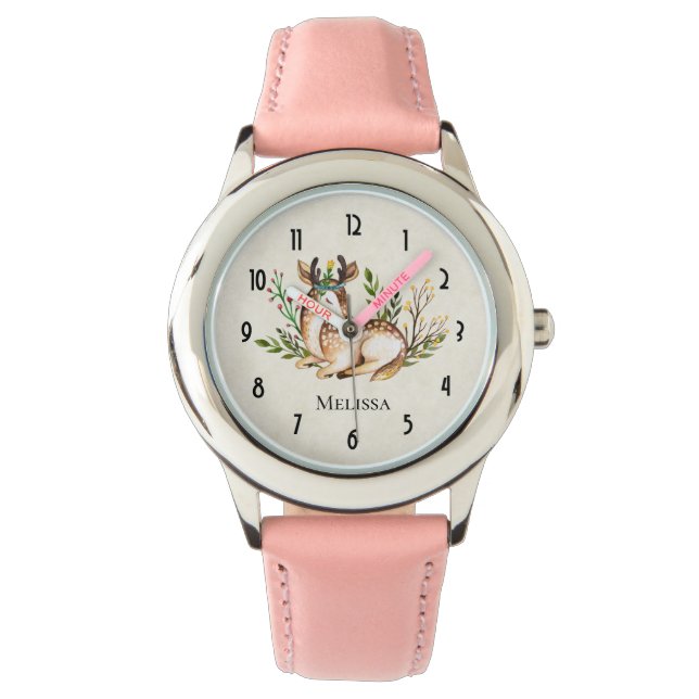 Montre Joli Cerf Aquarellé Posé En Bas Boho (devant)