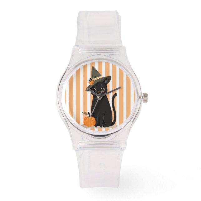 Montre Joli chat noir Halloween avec chapeau de sorcière  (Recto)