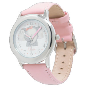 Montre Joli éléphant de bébé personnalisé à l'aquarelle a