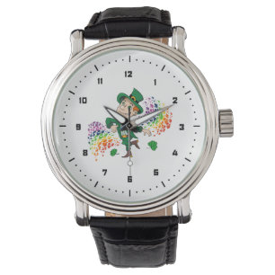 Montre Joli et souriant dancing leprechaun, un arc-en-cie